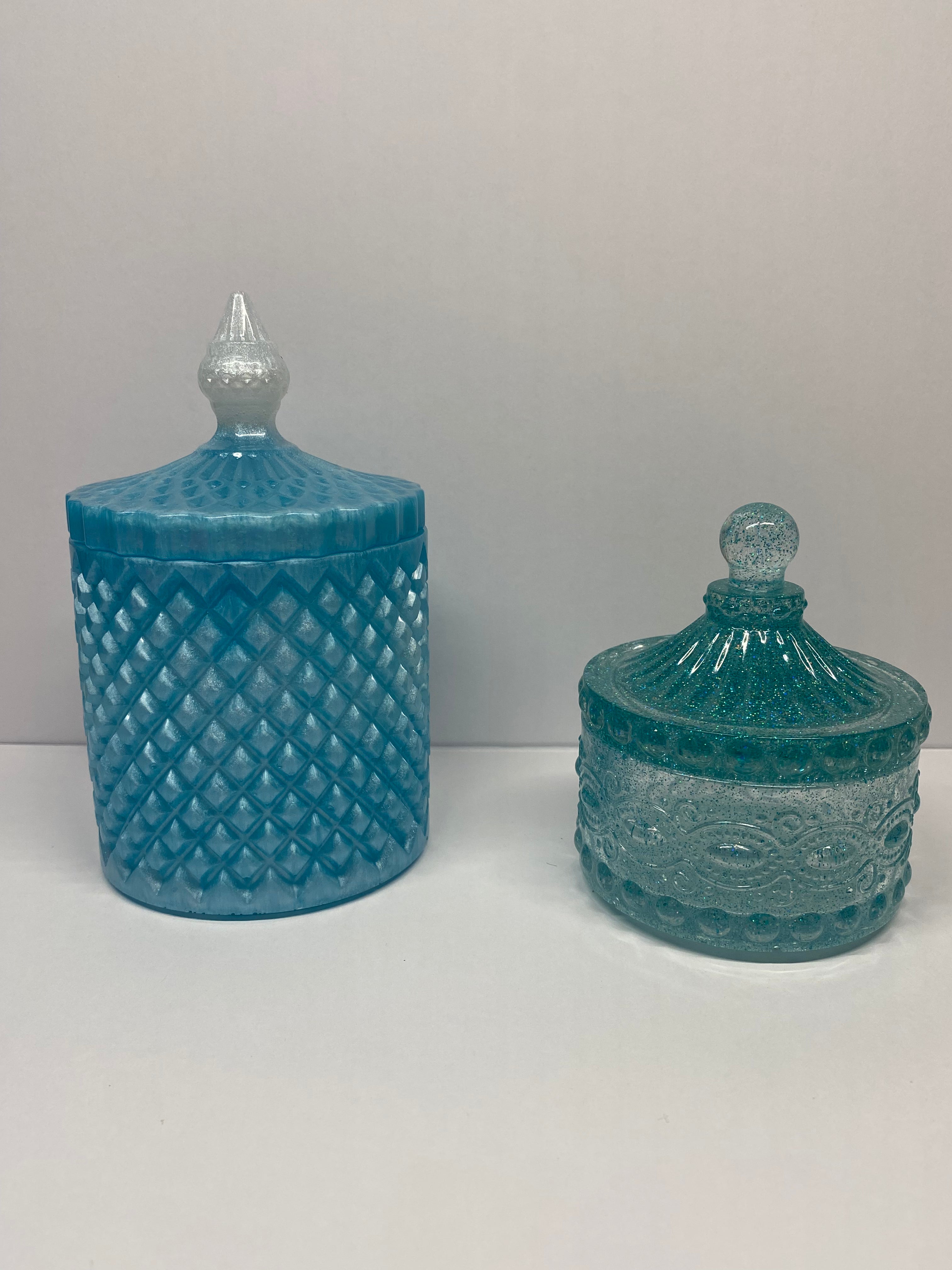 Handmade blue aqua resin jars