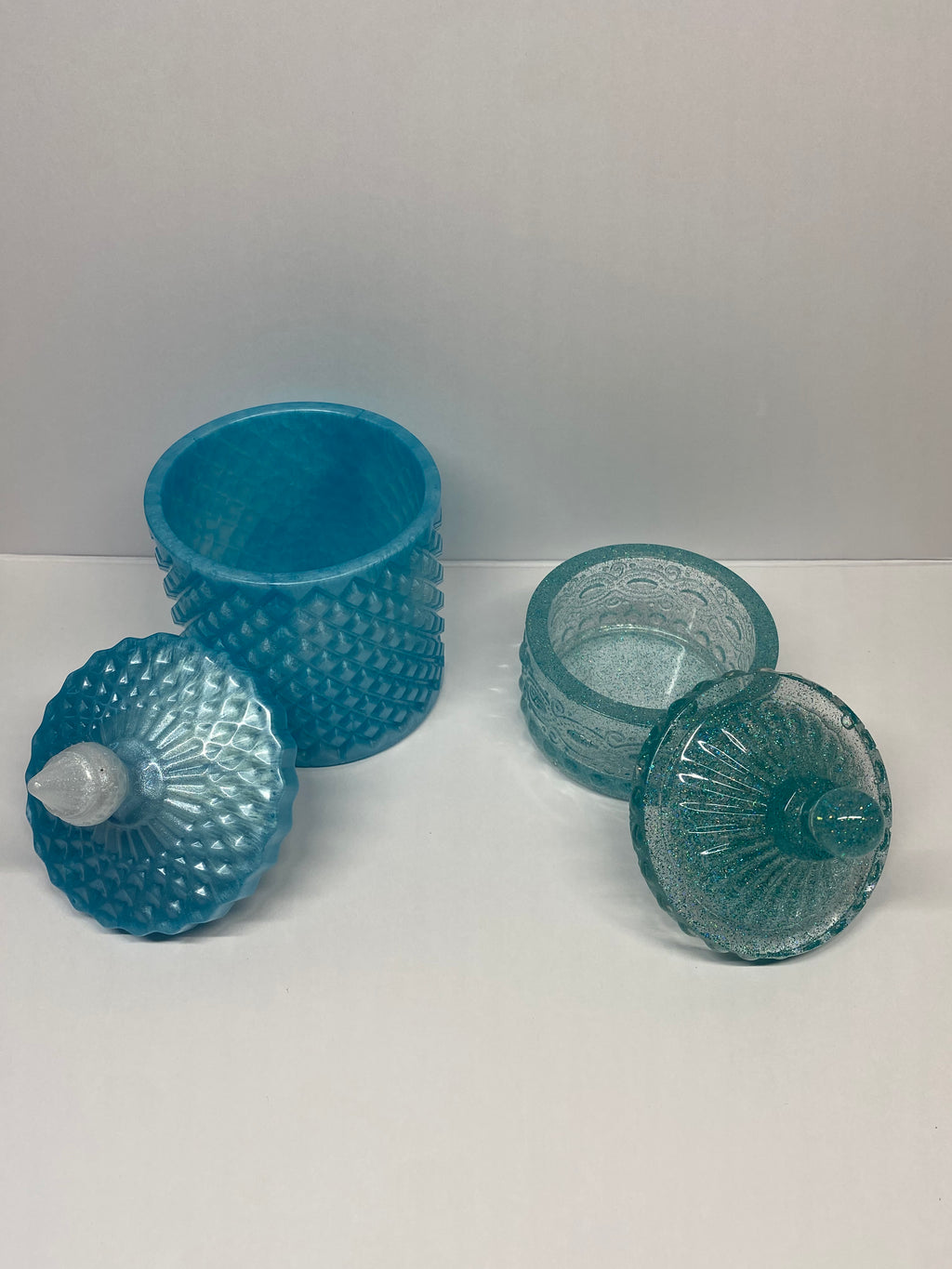 Handmade blue aqua resin jars
